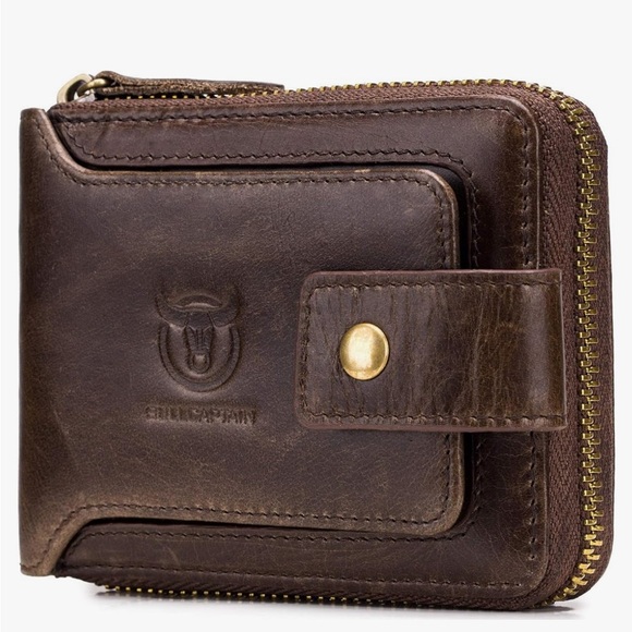 BULLCAPTAIN Men’s Genuine Cowhide Leather Wallet,RFID Blocking Zip Around Bifold - Picture 2 of 3
